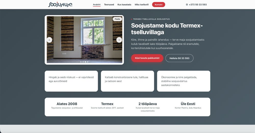 soojustus.ee koduleht — Termex tselluvilla soojustus